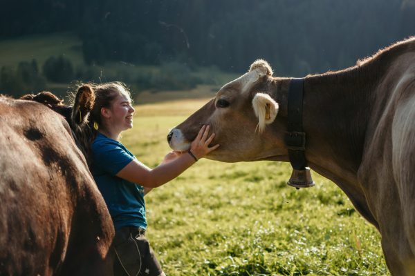 Anni am "Schmusen" mit unseren Kühen